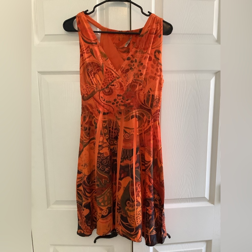 Fresh of LA Orange Print Dress Racerback L